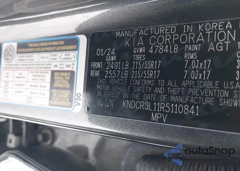 2024 Kia Niro Ev Wind из США, поврежденный, VIN KNDCR3L11R5110841